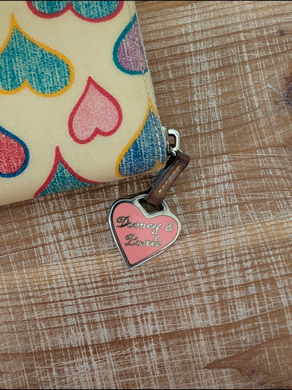 Dooney & Bourke Cream Zip Wallet with Multicolor Heart Print - Picture 2 of 5